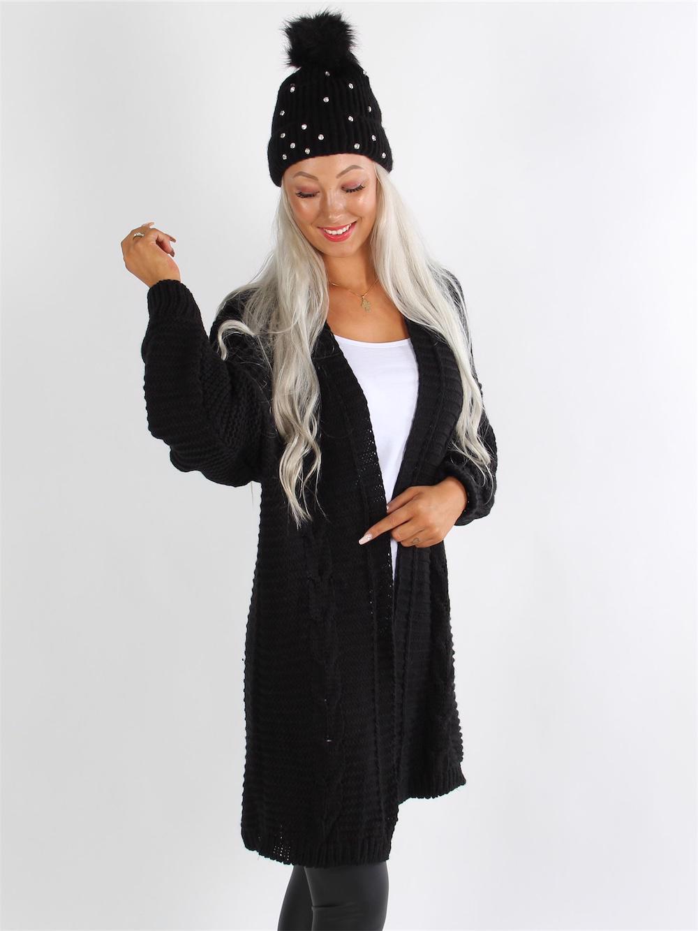 Bologna - Beige kabelstrikket cardigan med lange ærmer